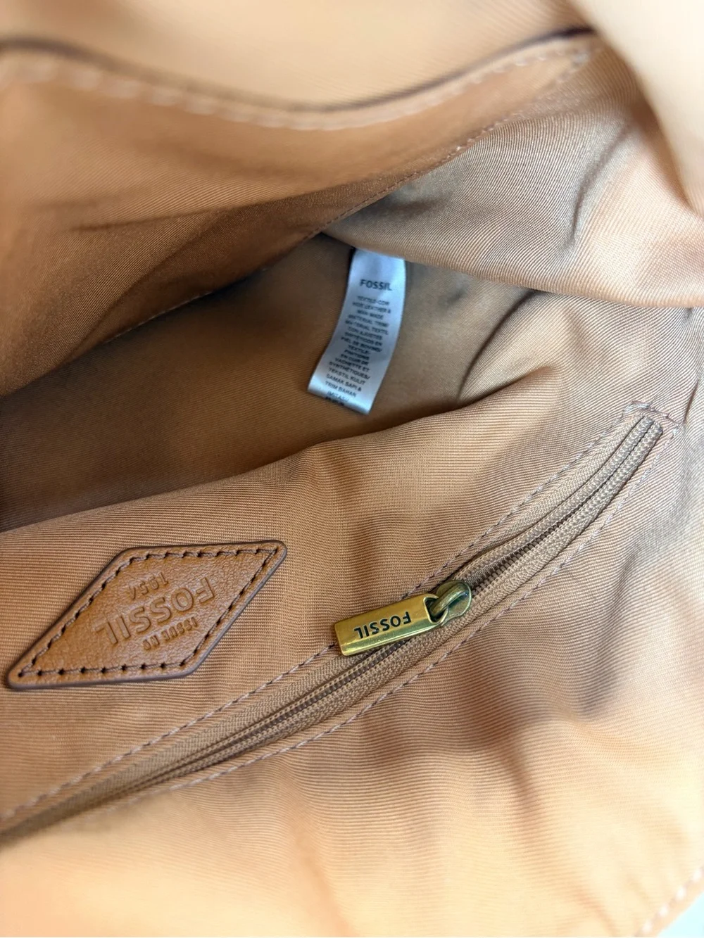 Fossil Beige Canvas Crossbody with Tan Leather Trim